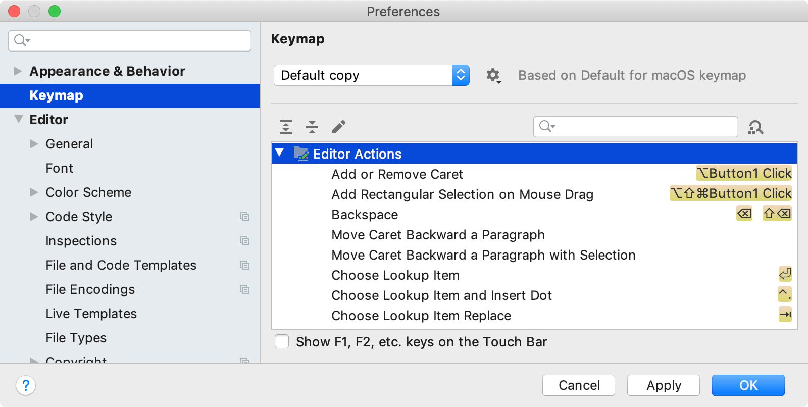 Keymap settings