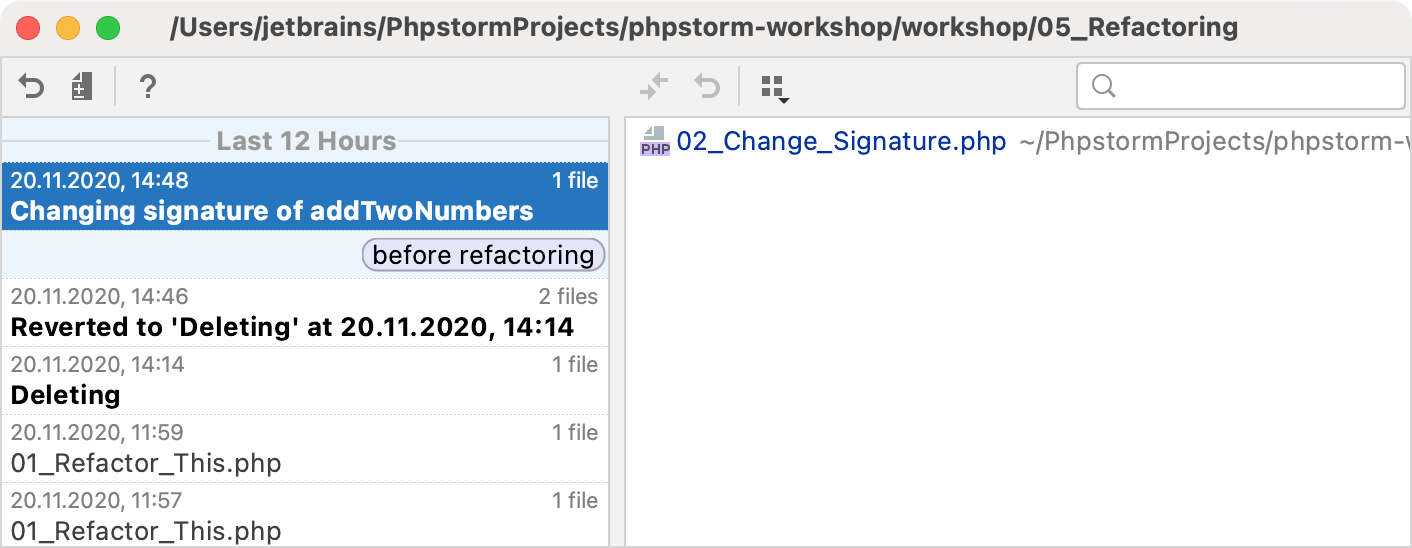 PhpStorm: Add label to the current state Local History
