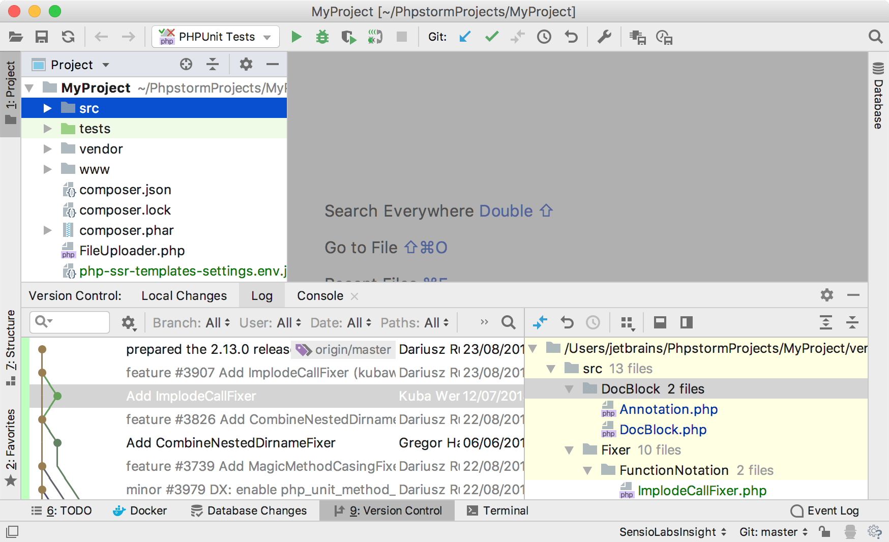 Git 工具窗口的日志选项卡