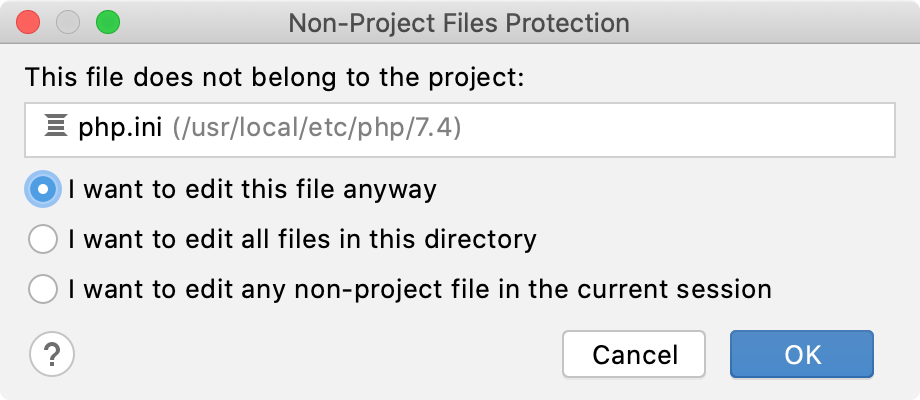 Non-Project Files Protection dialog