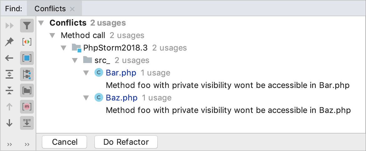 Refactoring conflicts tool window