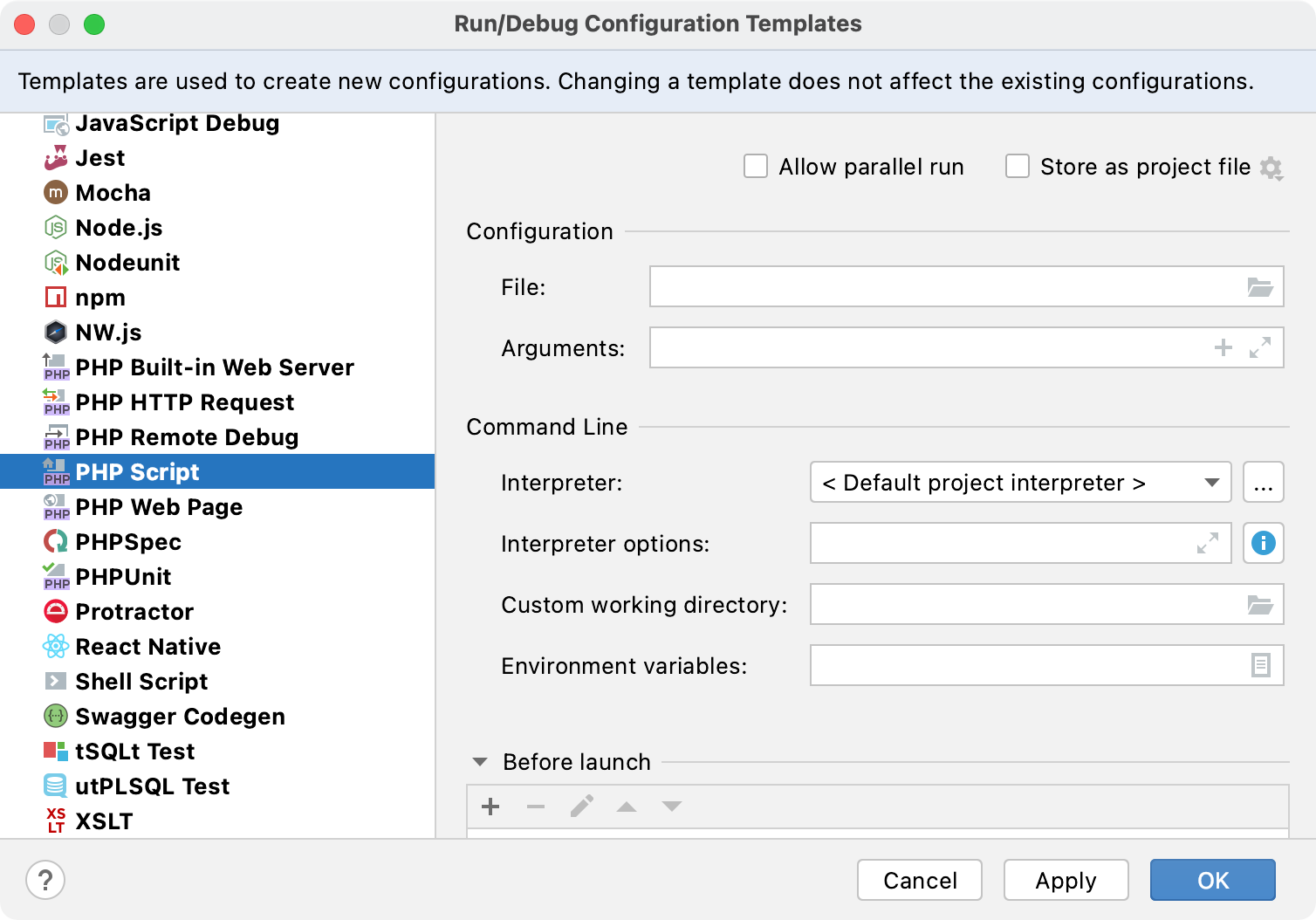 Run/Debug templates