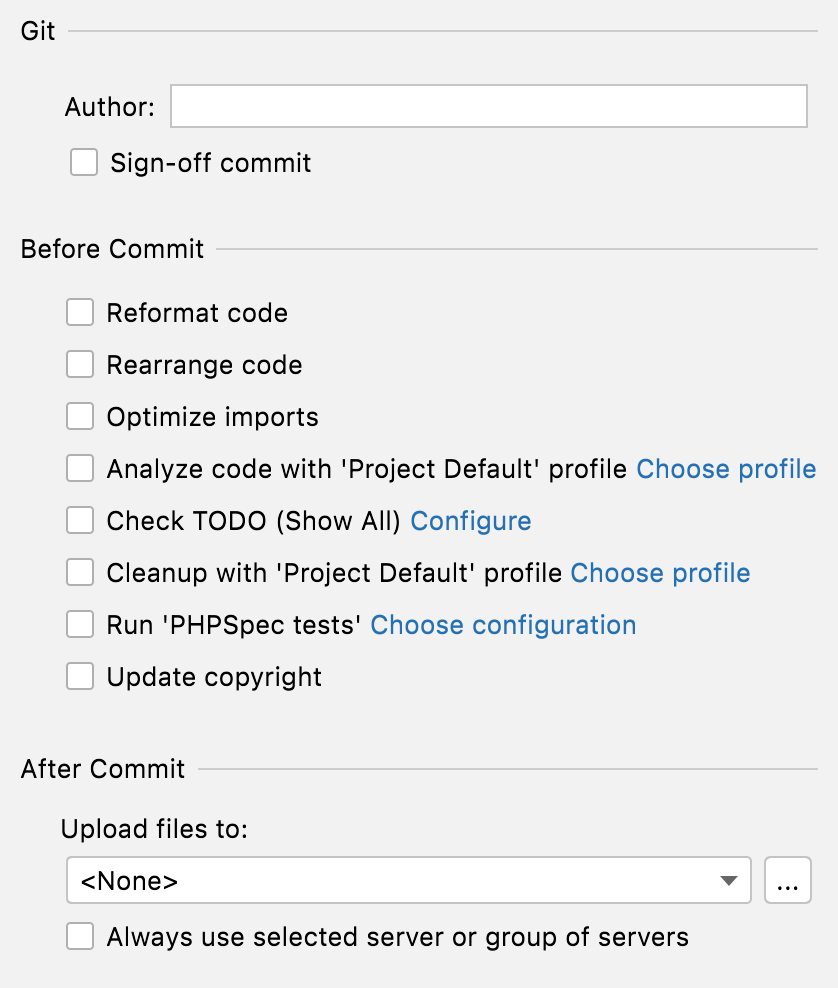 Pre-commit checks menu