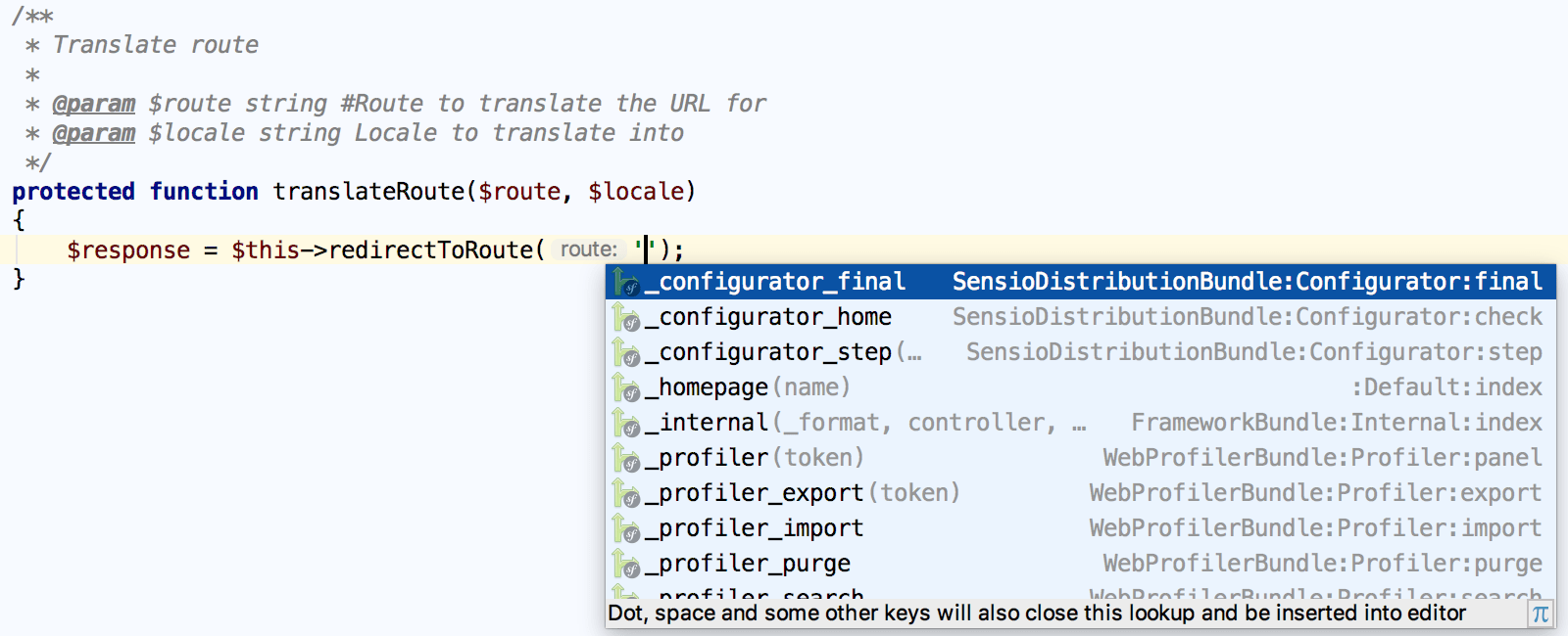 Symfony hash parameter completion in a helper function