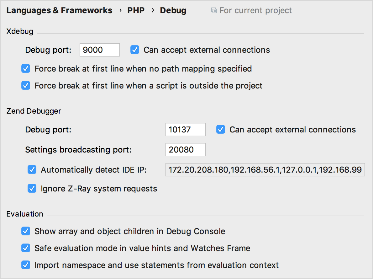 PhpStorm 调试器设置