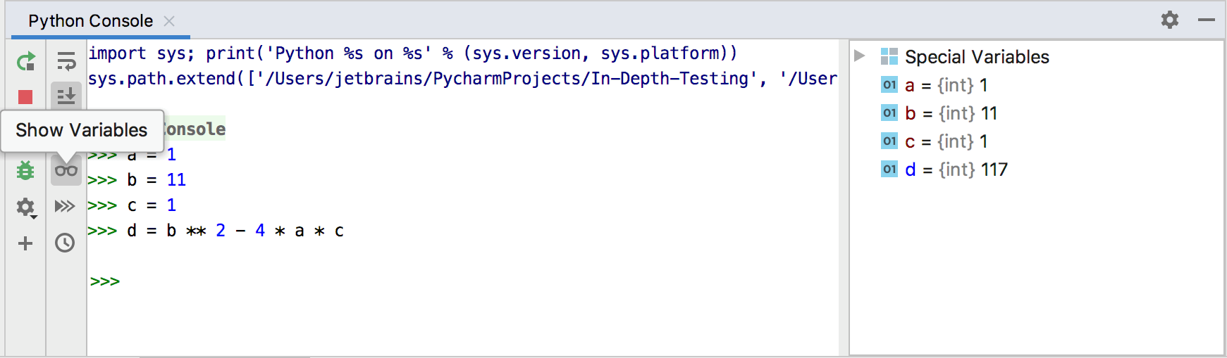 在 Python 控制台中显示变量