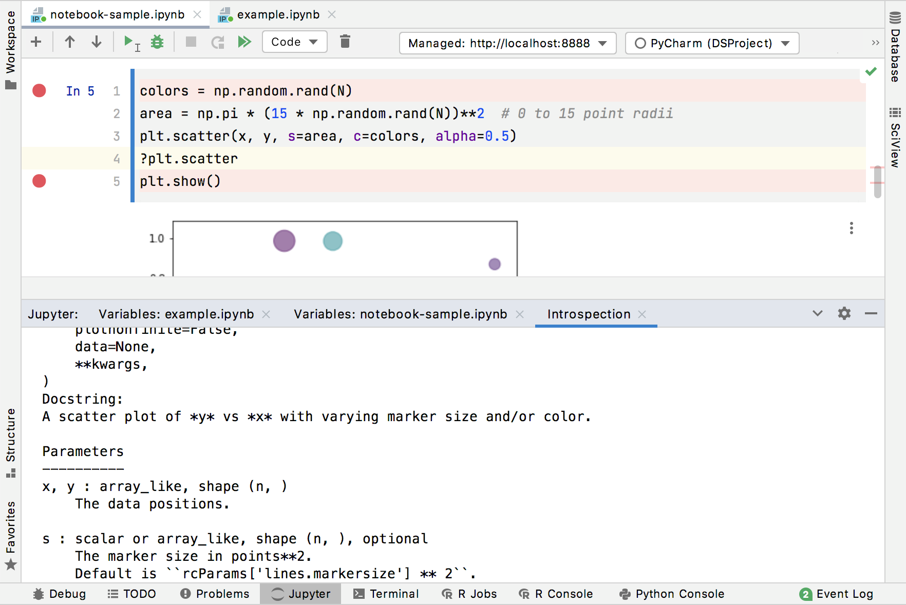 Previewing reference documentation for plt.scatter