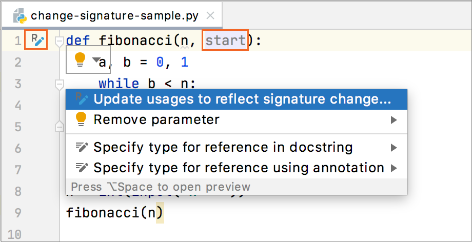 In-place change signature refactoring