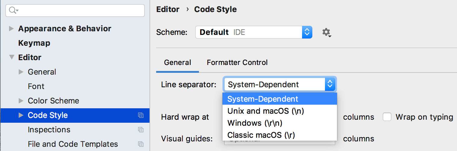 Configure Line Separators Pycharm