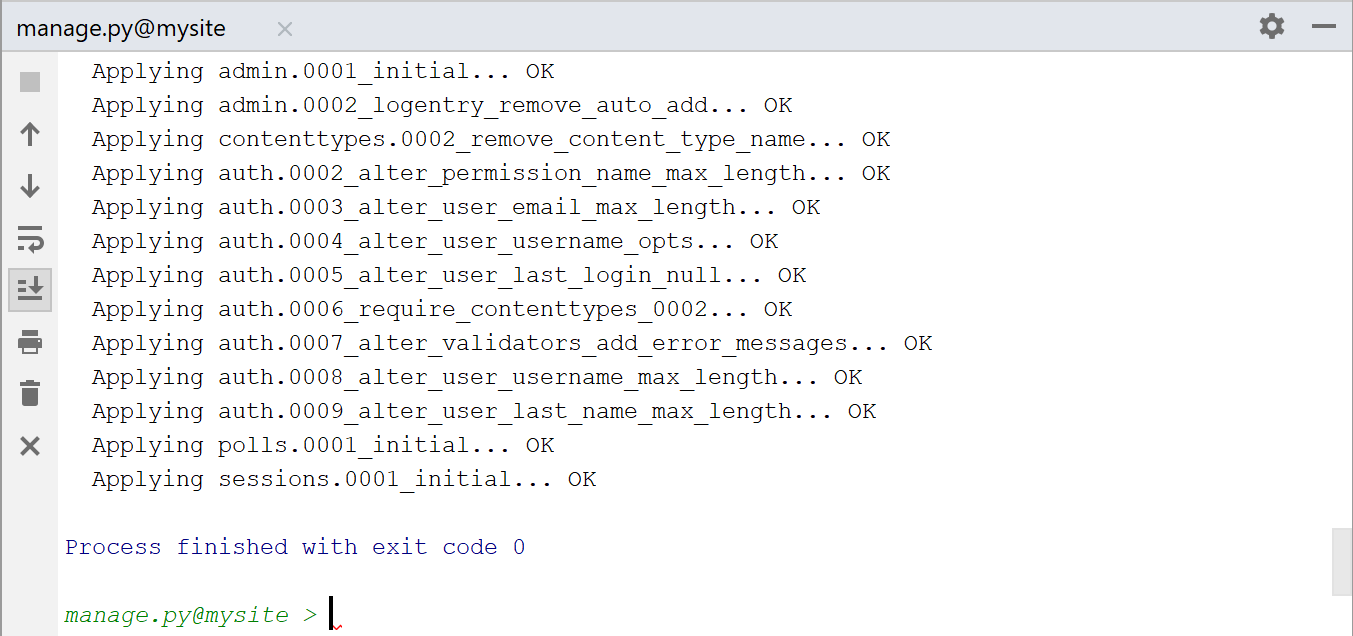 creating tables in the database