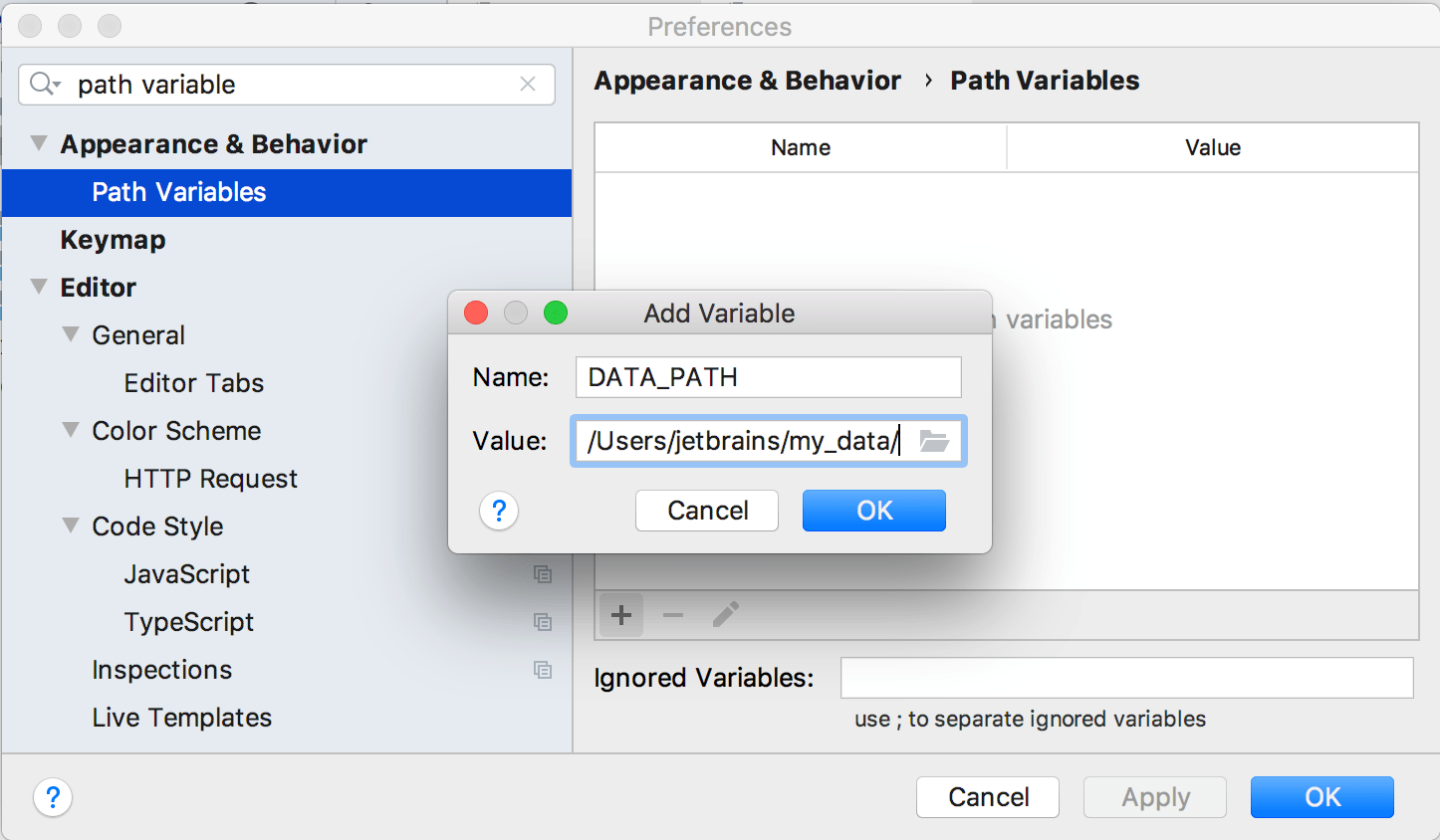 pycharm environment variables