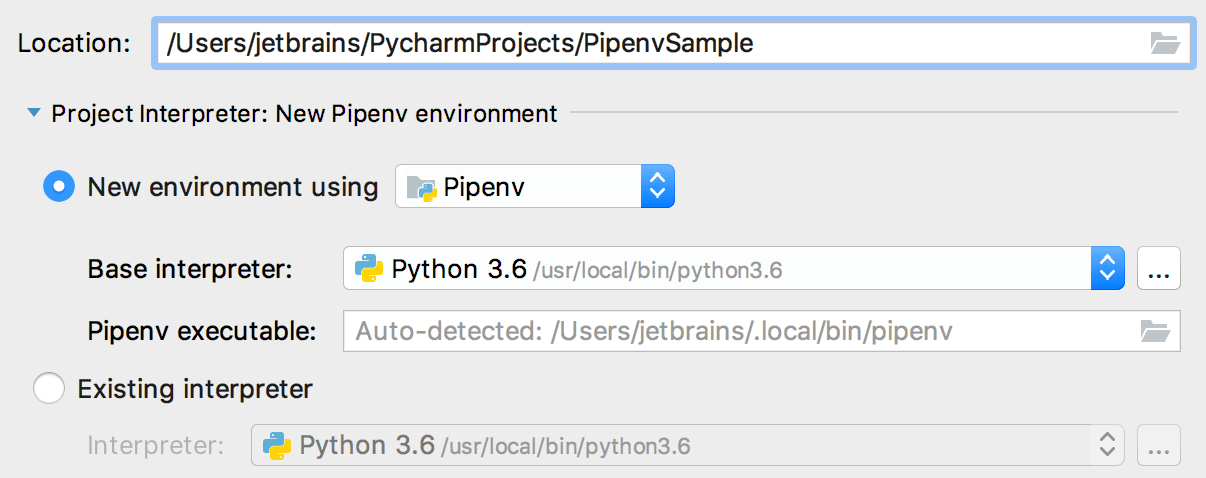 自动检测到 pipenve 可执行文件的路径