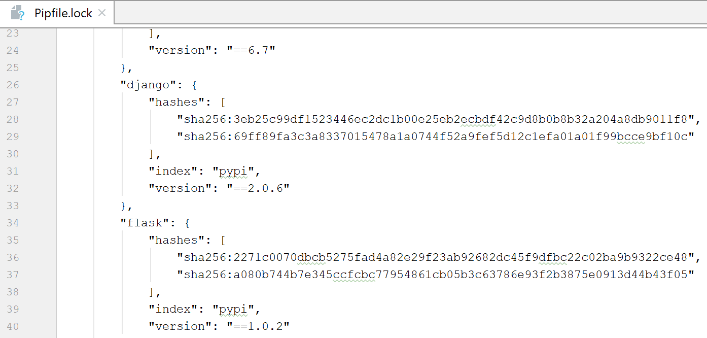 a fragment of the Pipfile.lock
