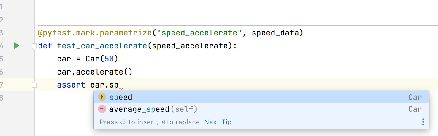 
                Code completion for pytest.mark.parametrize