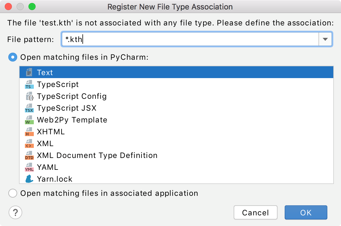 PyCharm：将文件名模式与特定文件类型相关联