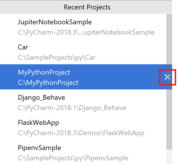 Remove a recent project from the list of the recent projects