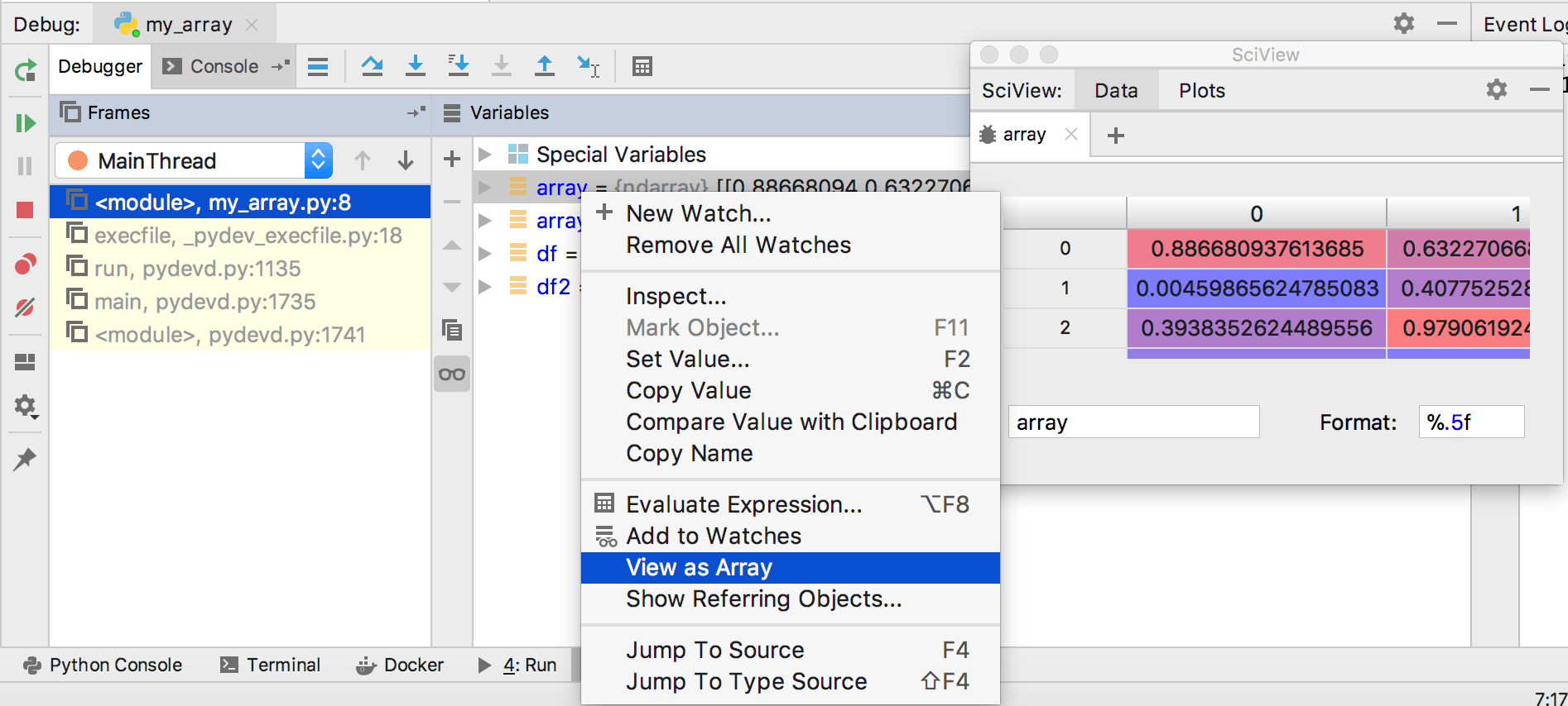 View array or data frame