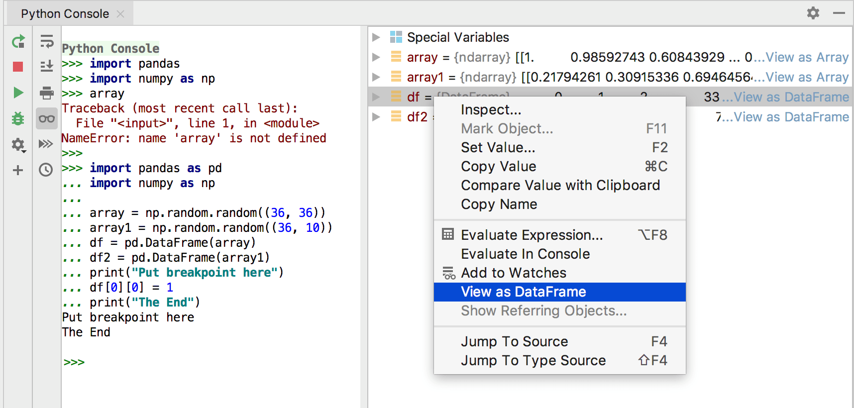 python-console-pycharm