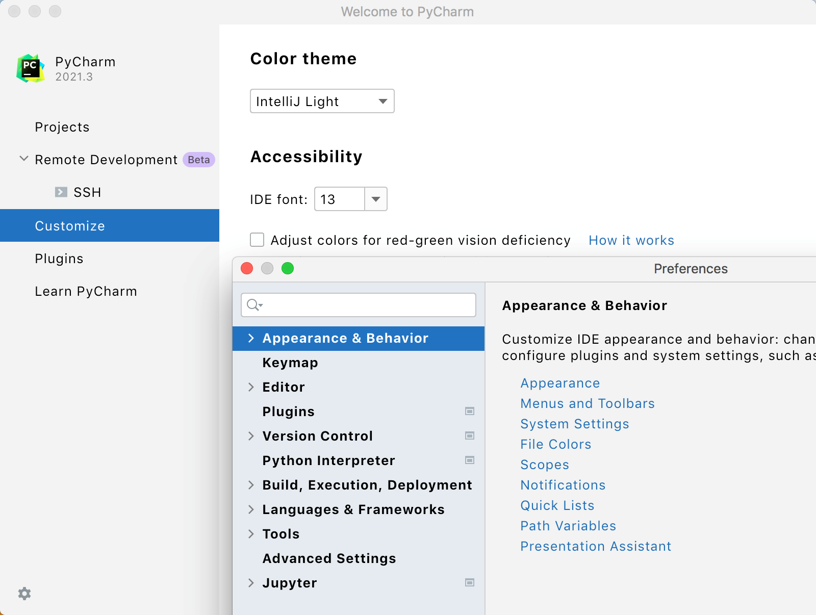 Configuring new default settings for projects