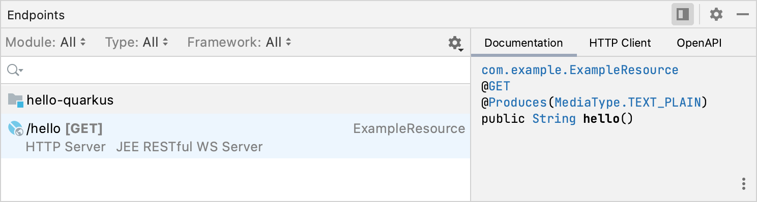 ExampleResource endpoint in the Endpoints tool window
