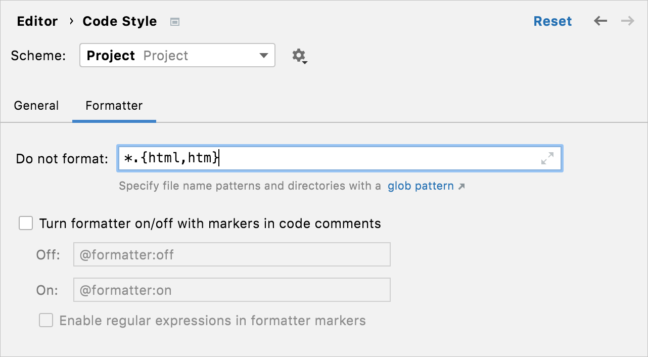 Specifying a glob pattern for excluding files from reformatting