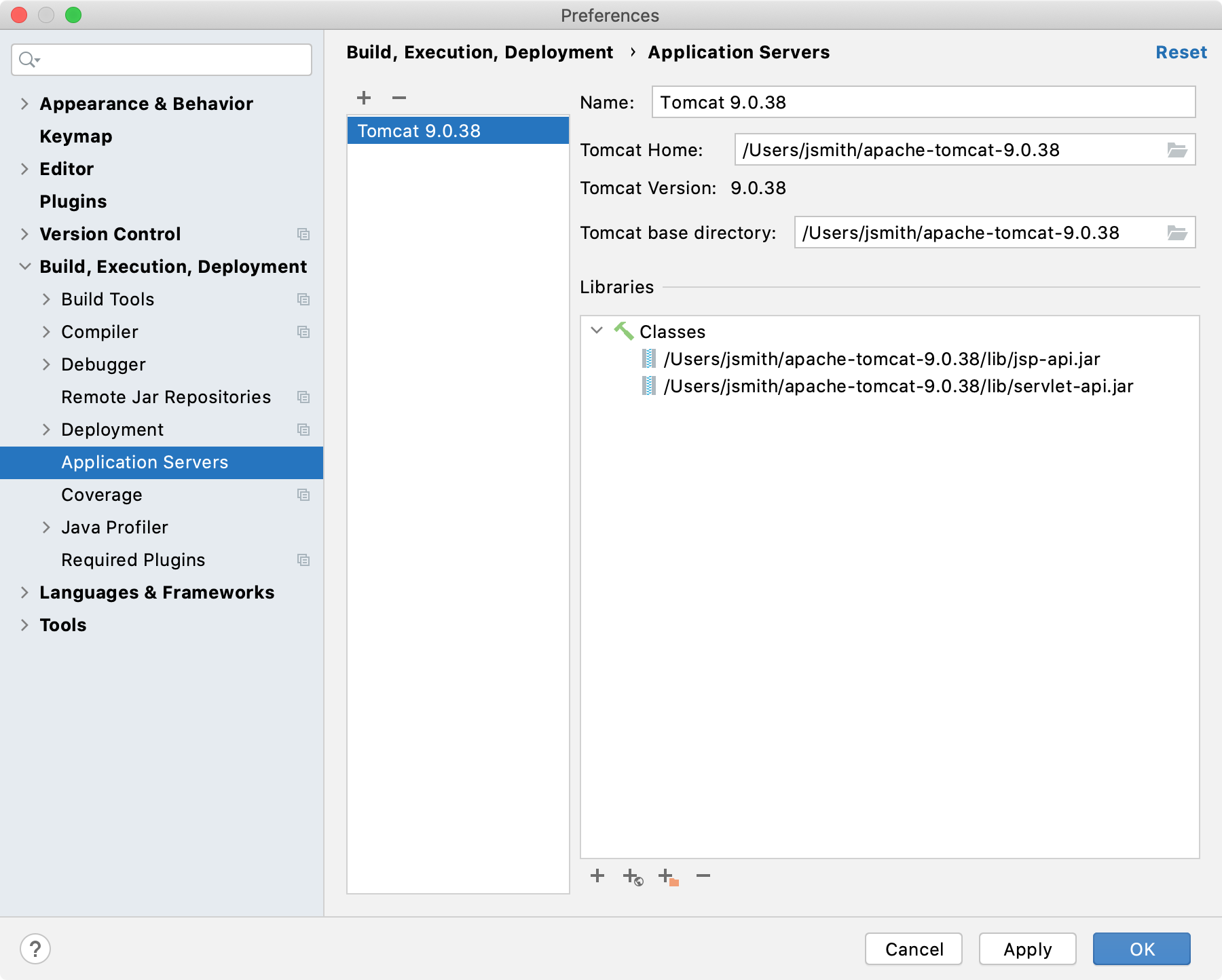 Tomcat application server configuration