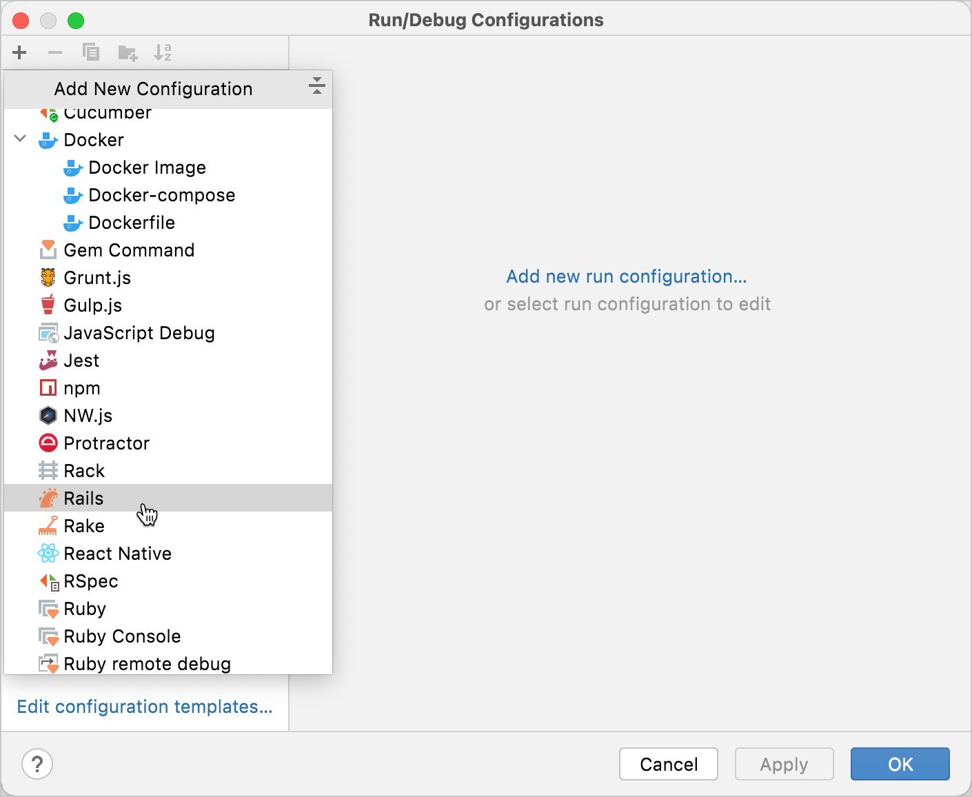 New run/debug configuration