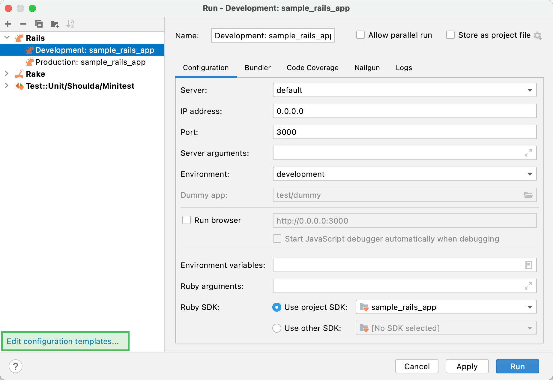 Edit configuration templates