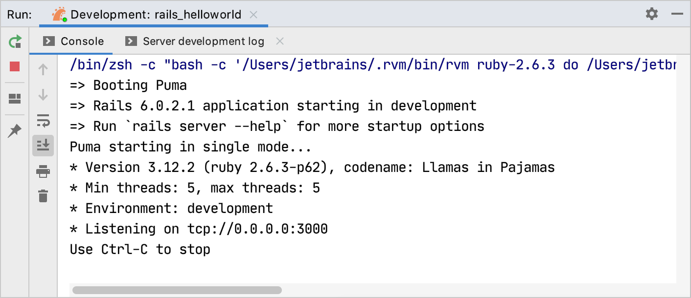 Rails server output