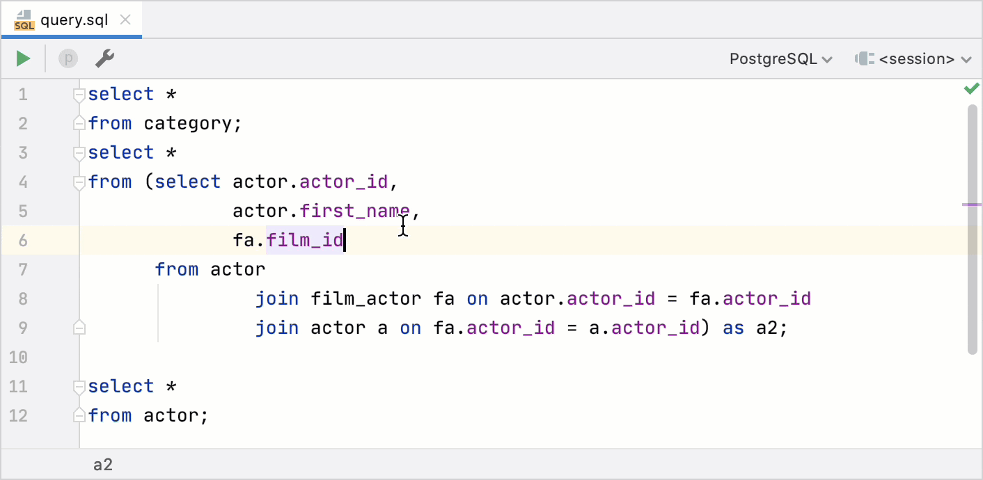 Database code | DataGrip