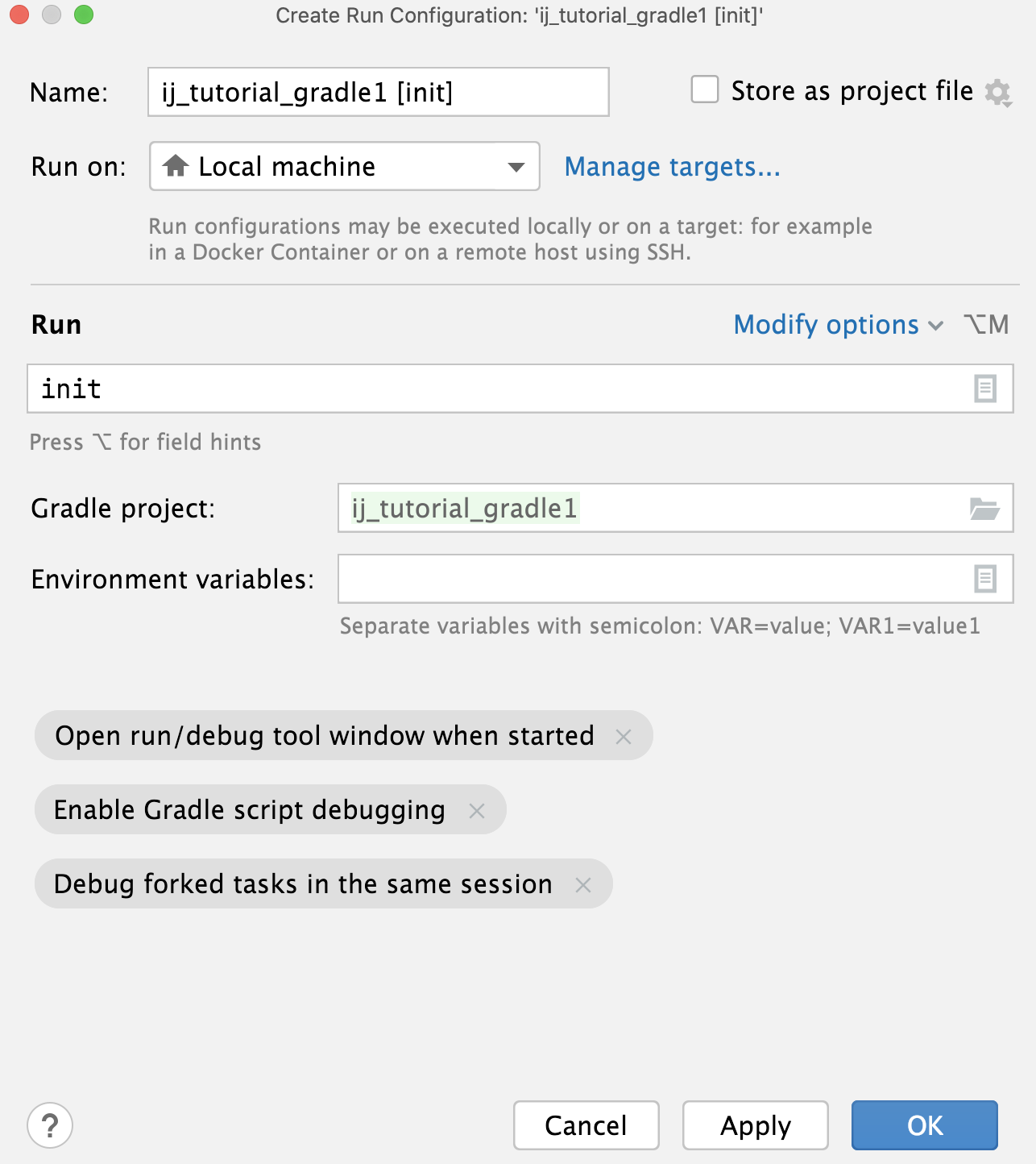 Run Configuration for a Gradle task