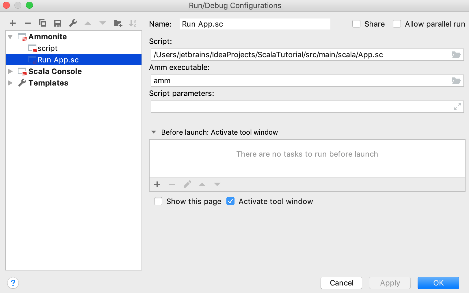 Run/Debug Configuration for Ammonite