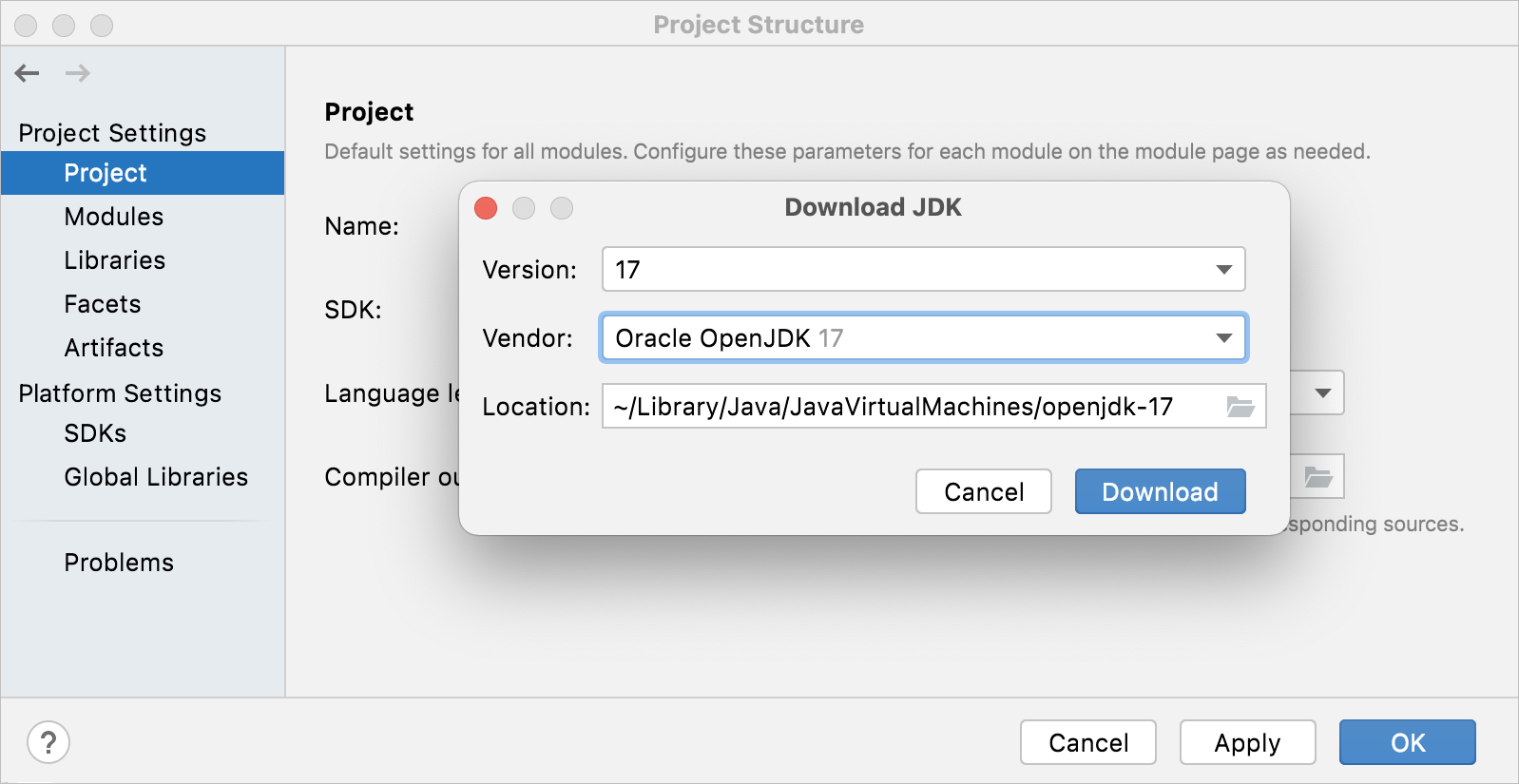 Setting up the JDK for a project