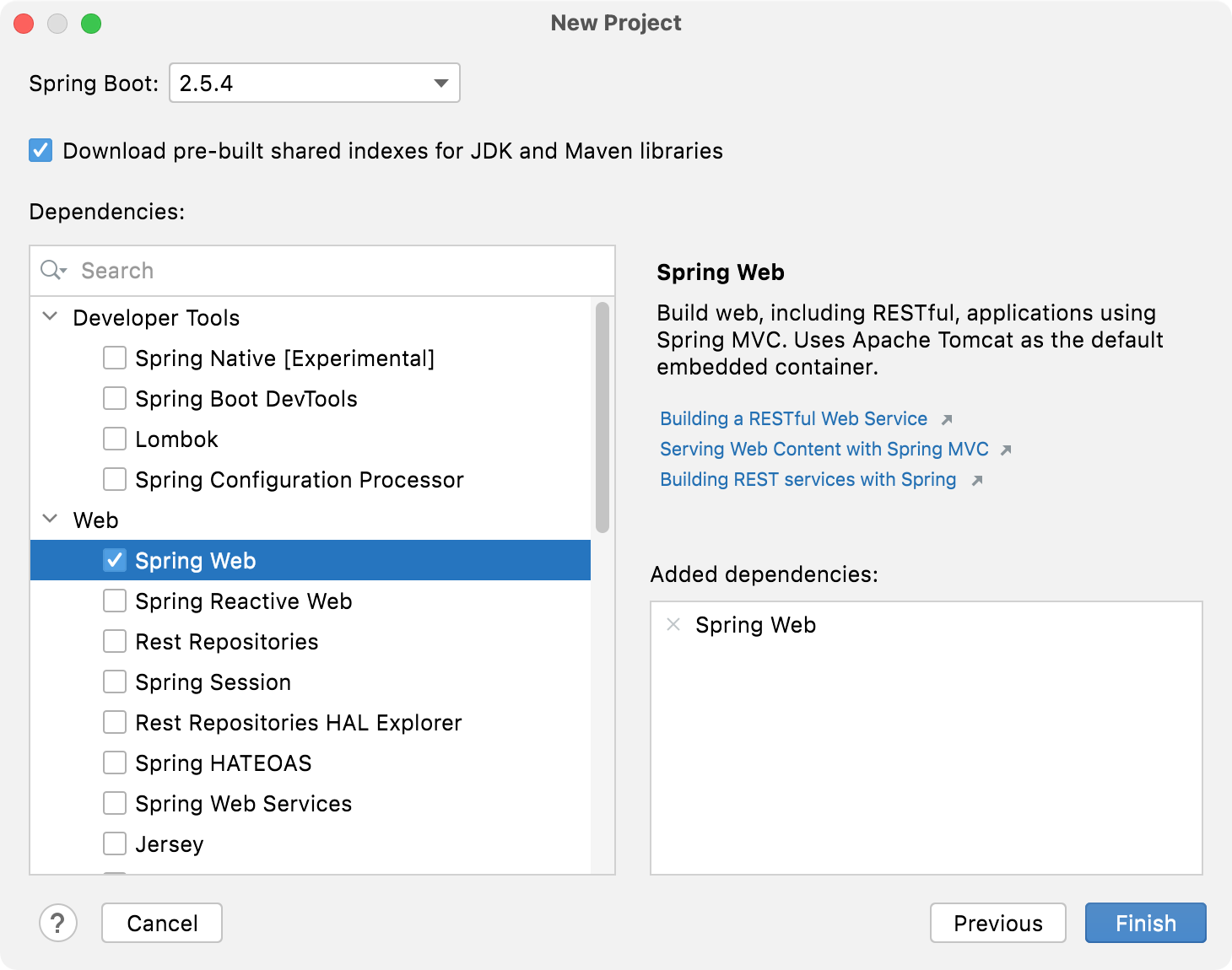 Spring Dependencies in the New Project wizard