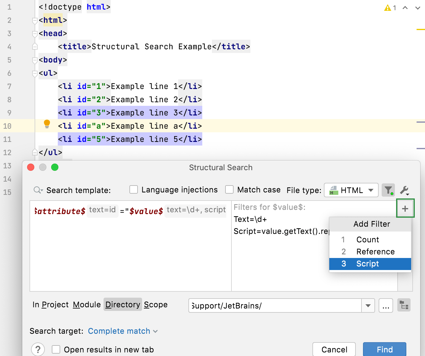 phpstorm find and replace