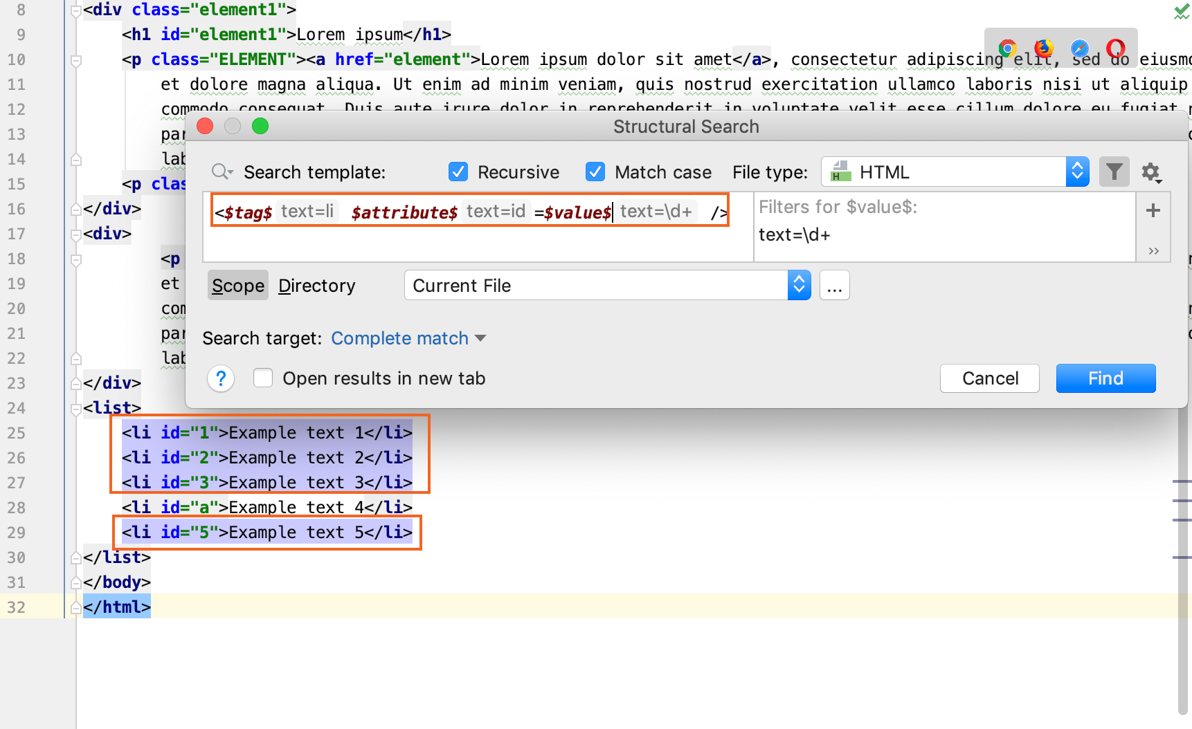 pycharm find and replace