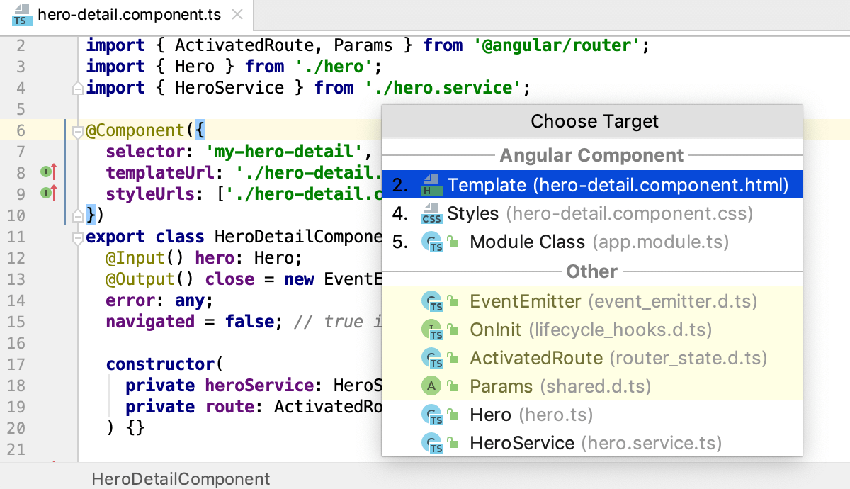 Navigating through an Angular app using the Related Symbol popup