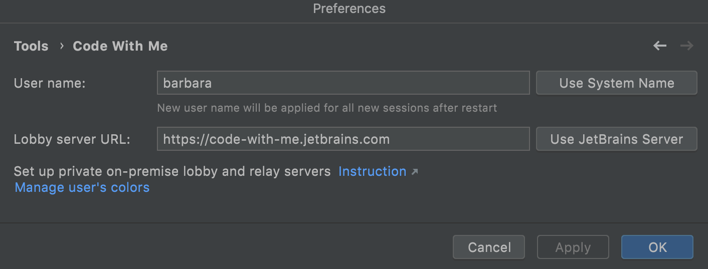 Code With Me settings
