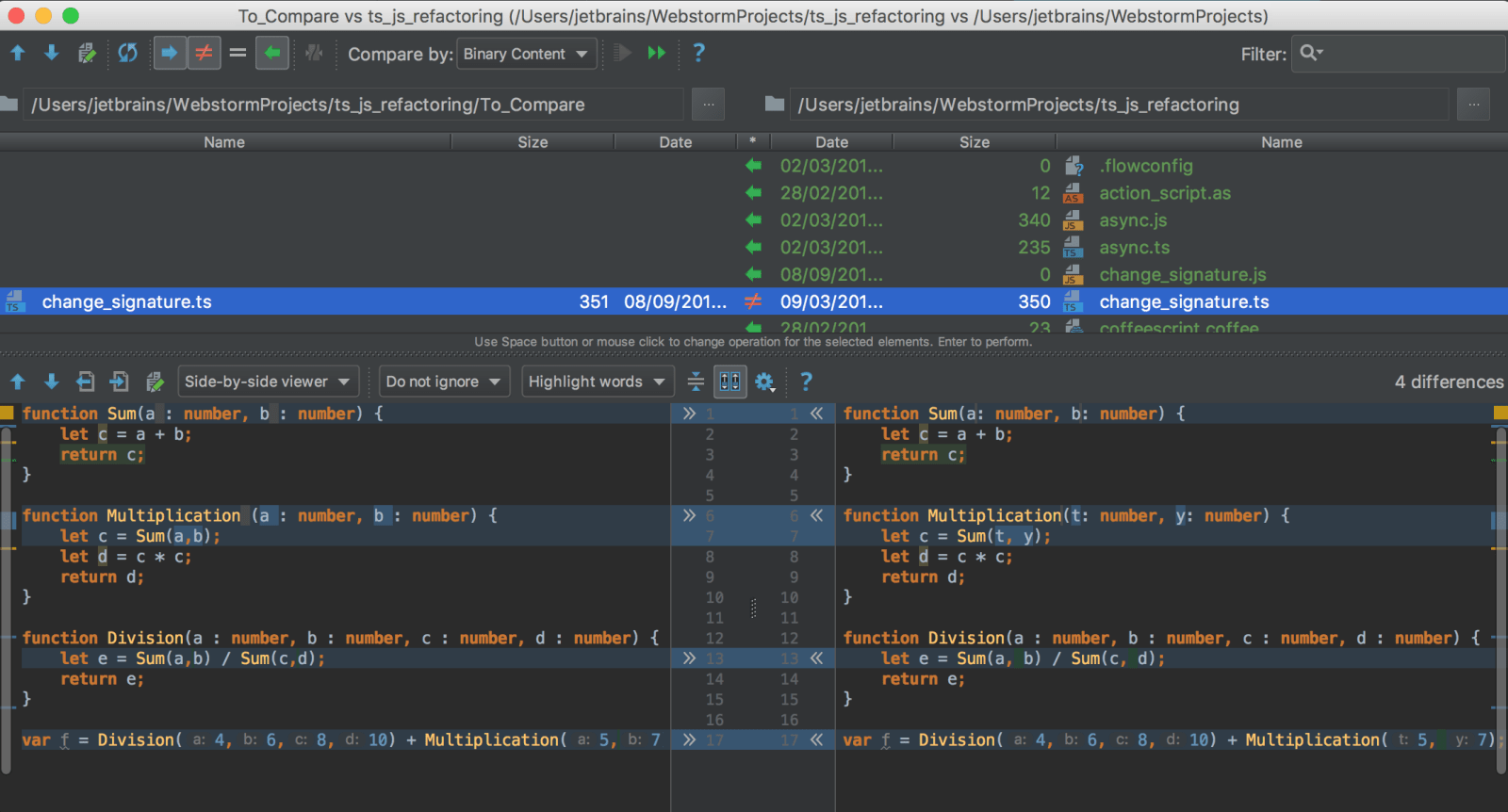 phpstorm compare two files