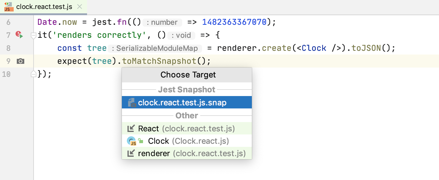 Jest snapshot testing: jump from a test file to the corresponding snapshot