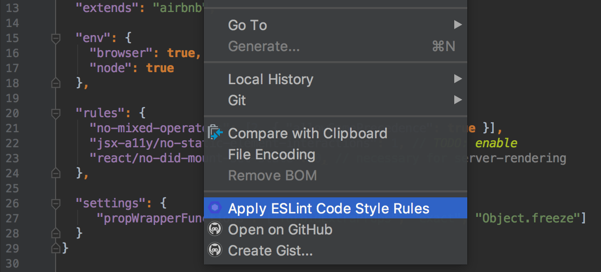 Importing ESLint code style rules from JavaScript or YAML configuration files