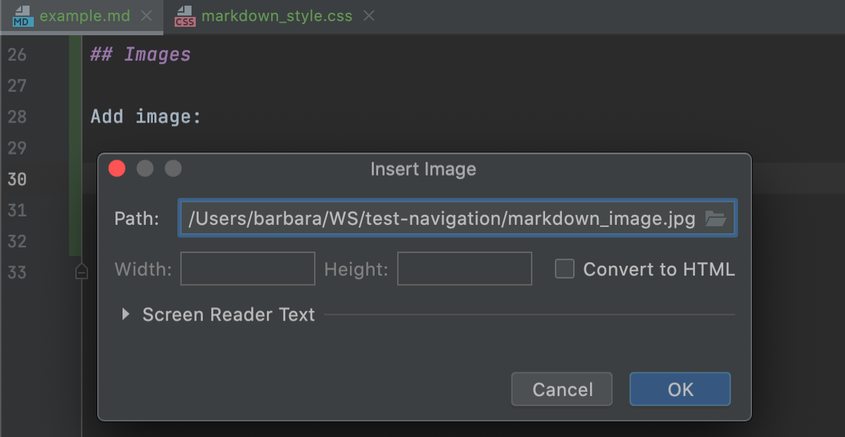 Markdown：插入图像对话框