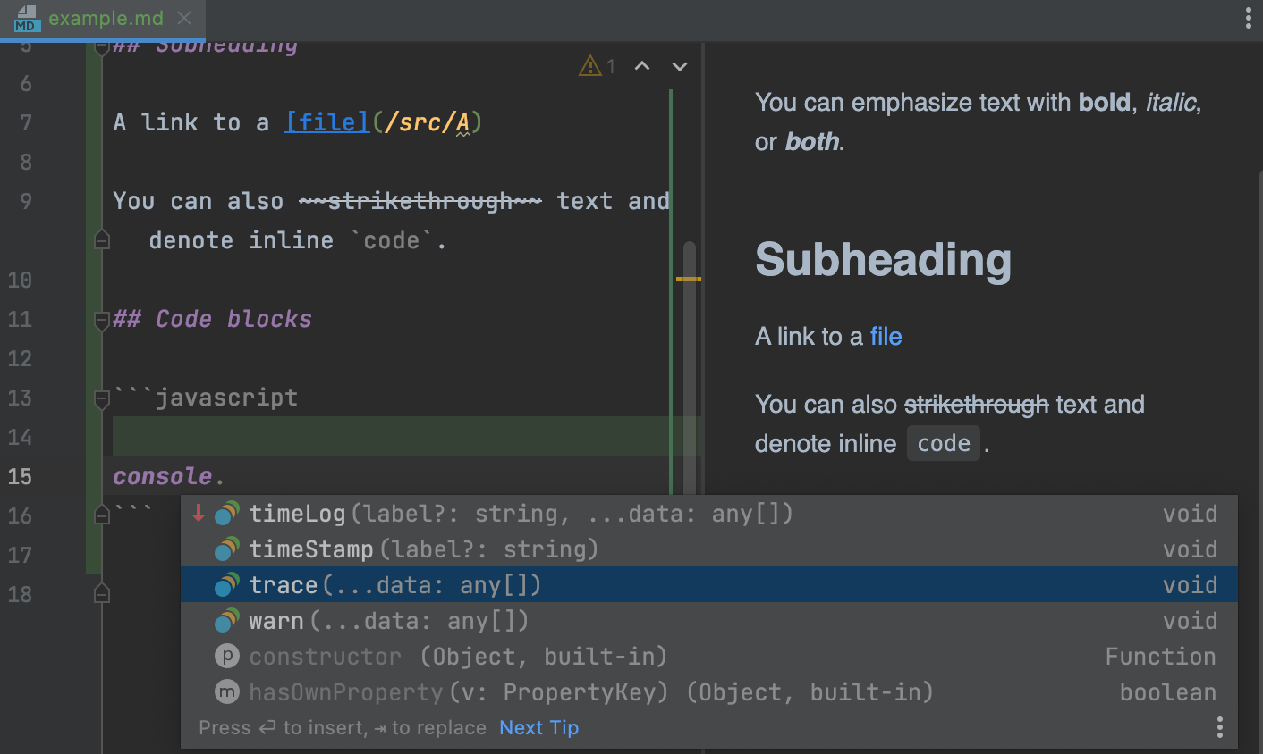 Markdown completion in fenced code blocks