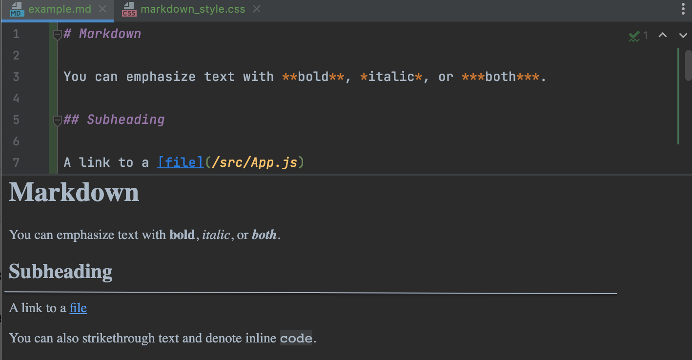 Markdown preview with a custom CSS that resembles GitHub rendering style