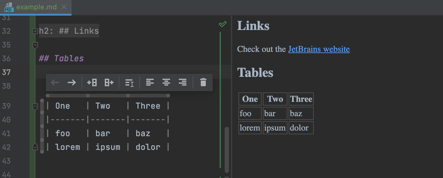 在 Markdown 文件中编辑表格