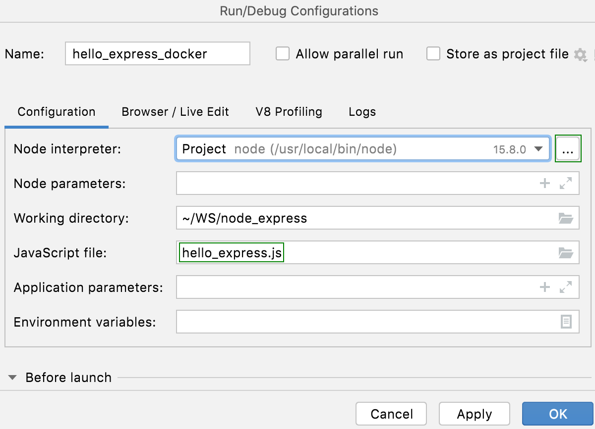 Node.js 运行/调试配置：指定的 JavaScript 文件