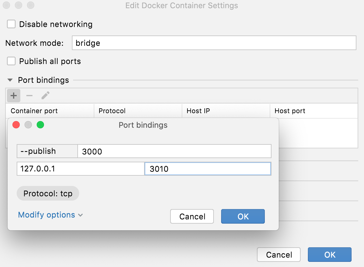 Docker: Port binding specified