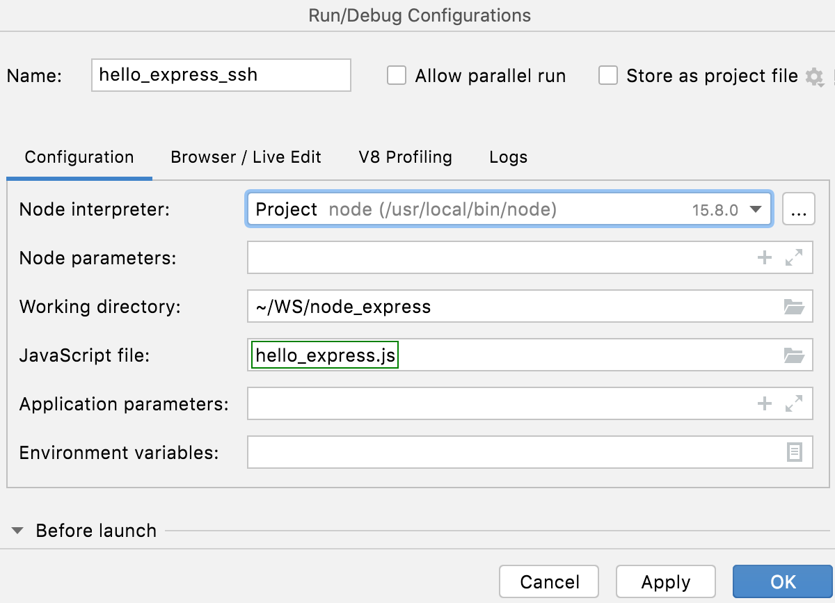 Node.js 运行/调试配置：指定的 JavaScript 文件