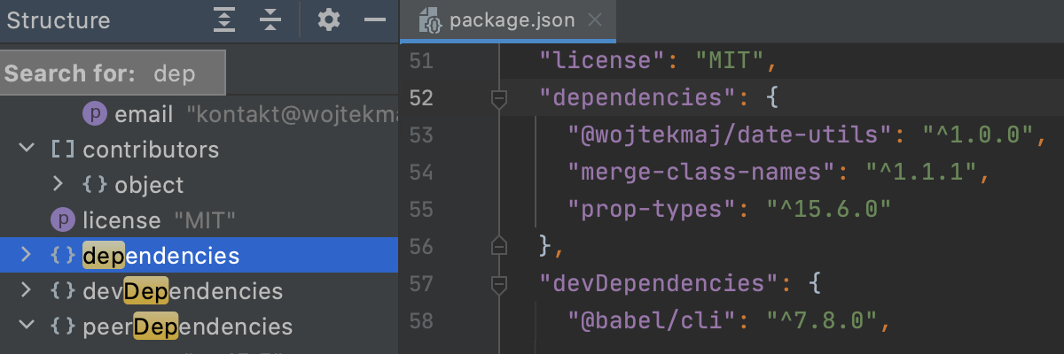 Locating an element in the Structure tool window