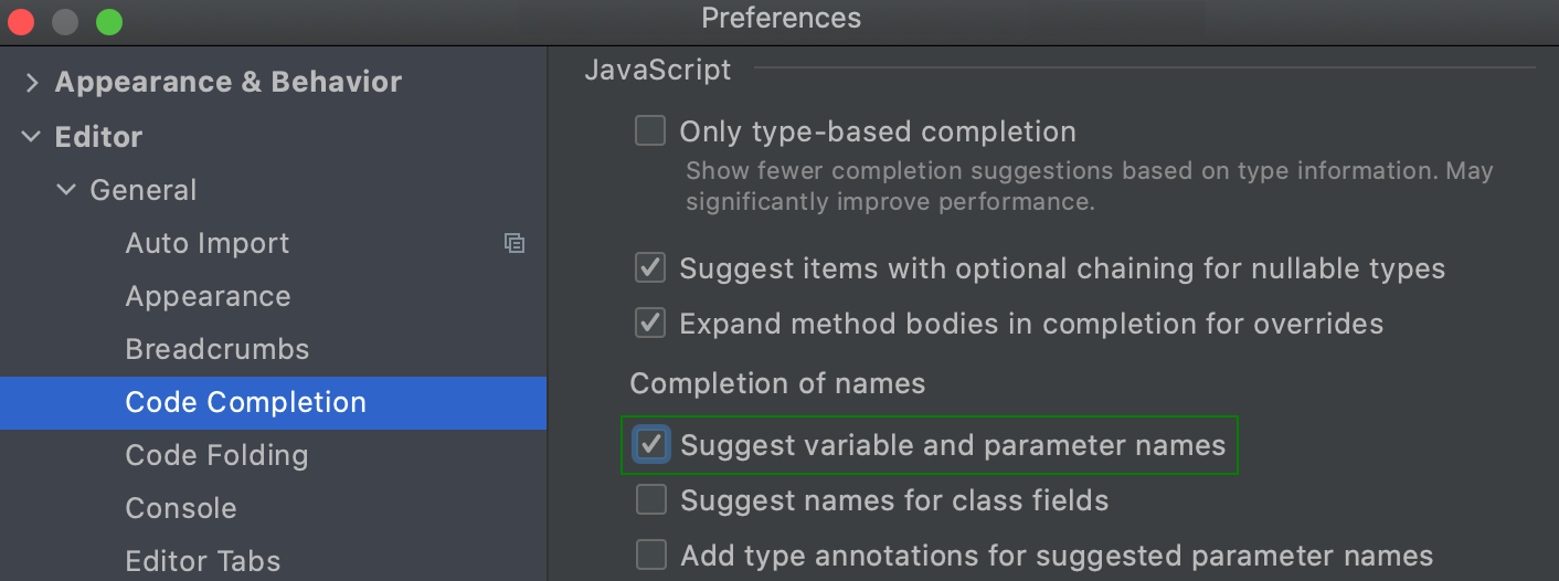 Suggested names for a newly declared variable